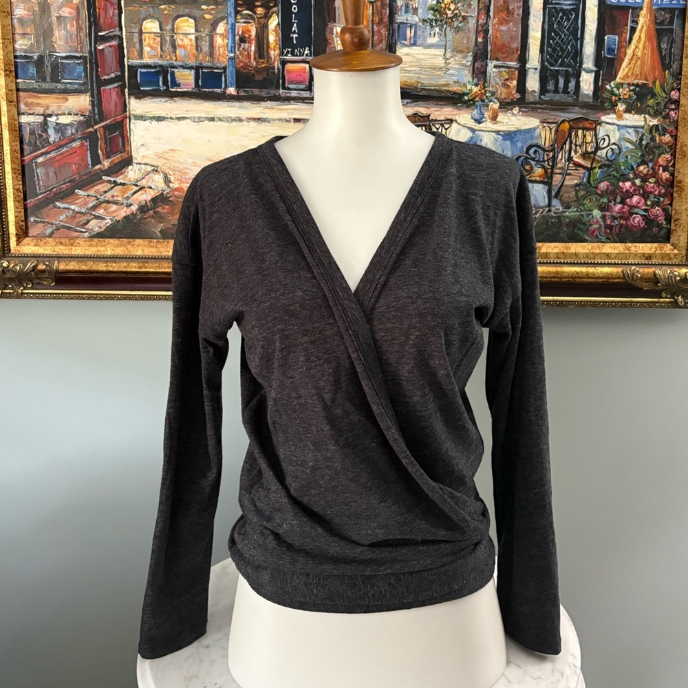 J. Crew Three-Quarter Sleeve Wrap Top in Washed Black Size XS - Picture 2 of 8